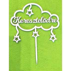 Fehér fa Felhőben Keresztelődre felirattal 	1db	15x19cm  