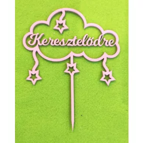   Rózsaszín fa Felhőben Keresztelődre felirattal 	1db	15x19cm  