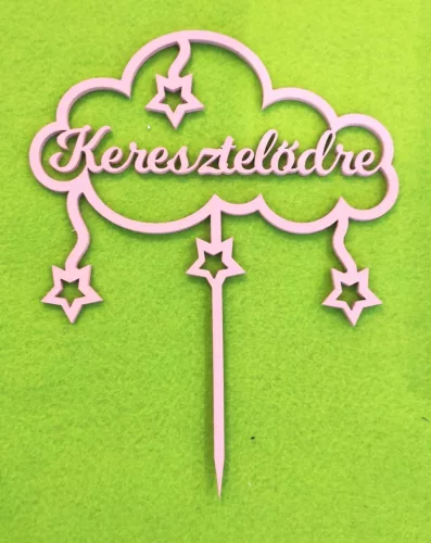 Rózsaszín fa Felhőben Keresztelődre felirattal 	1db	15x19cm  