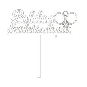   Natúr fa Asztaliteniszes beszúrós dísz Boldog születésnapot felirattal 	1db	15x15cm  