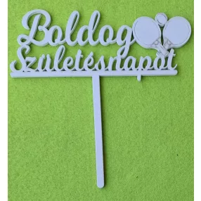   Fehér színű ,fa  alapú HDF(nem tömörfa)  Asztaliteniszes beszúrós dísz Boldog születésnapot felirattal 	1db	15x15cm  