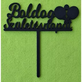    Fekete színű,nyír rétegelt lemez Asztaliteniszes beszúrós dísz Boldog születésnapot felirattal 	1db	15x15cm  