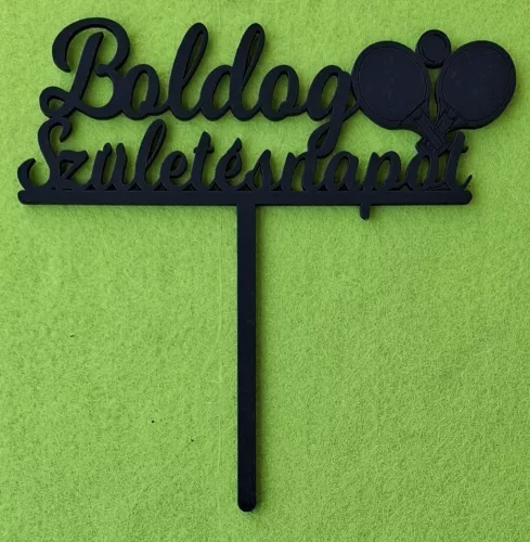  Fekete színű,nyír rétegelt lemez Asztaliteniszes beszúrós dísz Boldog születésnapot felirattal 	1db	15x15cm  