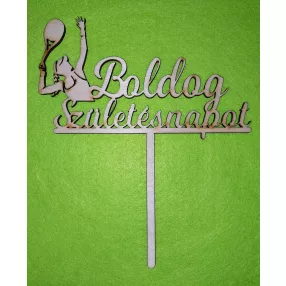   Natúr,nyír rétegelt lemez Tenisz lány  beszúrós dísz Boldog születésnapot felirattal 	1db	18x15cm  