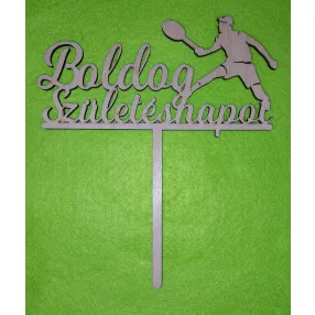   Natúr,nyír rétegelt lemez Tenisz fiú  beszúrós dísz Boldog születésnapot felirattal 	1db	16x15cm  