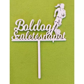   Fehér színű ,fa  alapú HDF(nem tömörfa)  Focis lány  beszúrós dísz Boldog születésnapot felirattal 	1db	13,5x18,5cm  