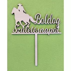   Natúr,nyír rétegelt lemez Lovas fiú  beszúrós dísz Boldog születésnapot felirattal 	1db	15x18,5cm  