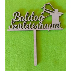   Natúr,nyír rétegelt lemez Íjász fiú  beszúrós dísz Boldog születésnapot felirattal 	1db	16x19cm  