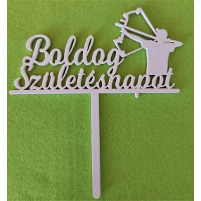   Fehér színű ,fa  alapú HDF(nem tömörfa)  Íjász fiú  beszúrós dísz Boldog születésnapot felirattal 	1db	16x19cm  
