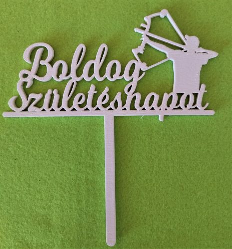  Fehér fa Íjász fiú  beszúrós dísz Boldog születésnapot felirattal 	1db	16x19cm  