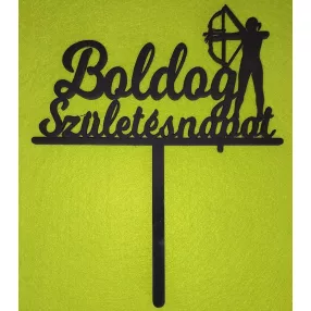    Fekete színű,nyír rétegelt lemez Íjász lány beszúrós dísz Boldog születésnapot felirattal 	1db	15x18cm  