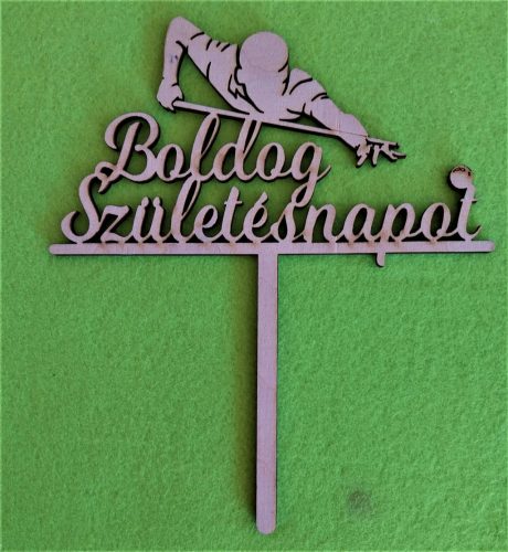 Natúr fa Biliárdos fiú beszúrós dísz Boldog születésnapot felirattal 	1db	15x17cm  