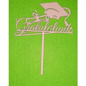   Rózsaszín fa beszúrós dísz  Ballagási sapkás ,Gratulálunk felirattal	1db/csomag	10,5x13cm 