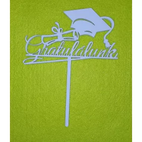    Világoskék fa beszúrós dísz  Ballagási sapkás ,Gratulálunk felirattal	1db/csomag	10,5x13cm 