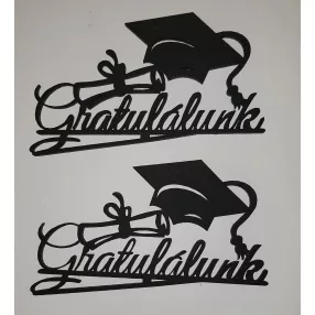   Fekete fa Ballagási sapkás, Gratulálunk felirattal	2db/csomag	10,5x6,5cm 