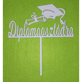   Fehér fa beszúrós dísz  Ballagási sapkás, Diplomaosztódra felirattal	1db/csomag	13x14,5cm 