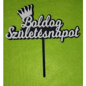   Fekete színű,háttérrel fehér Boldog Születésnapot felirattal 2 lapból álló  beszúrós dísz	1db/csomag	