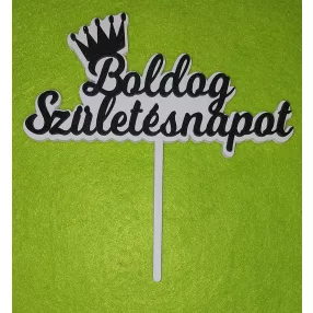   Fehér háttérrel Fekete színű,Boldog Születésnapot felirattal 2 lapból álló  beszúrós dísz	1db/csomag	12x12cm 