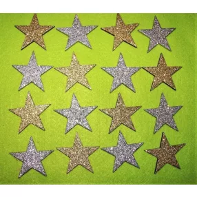   Csillámos ,fa alapú HDF(nem tömörfa)   csillag	16db/csomag	5x5cm  