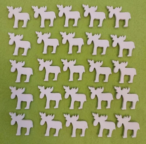 Fehér színű ,fa  alapú HDF(nem tömörfa) rénszarvas 25db/csomag 3x3cm  