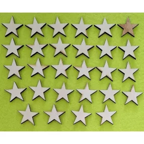   Fehér színű ,fa  alapú HDF(nem tömörfa)  csillag 28db/csomag	3x3cm 