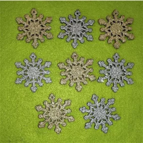   Csillámos ,fa alapú HDF(nem tömörfa)   hópehely	8db/csomag	5x5cm  
