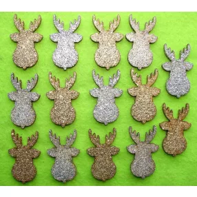   Csillámos ,fa alapú HDF(nem tömörfa)   rénszarvas fej	14db/csomag	3x5cm 	