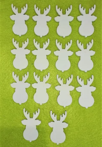 Fehér színű ,fa  alapú HDF(nem tömörfa) rénszarvas fej	14db/csomag	3x5cm  