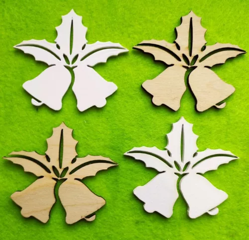 Vegyes színű ,fa alapú HDF(nem tömörfa)  harang	8x7cm 	4db/csomag