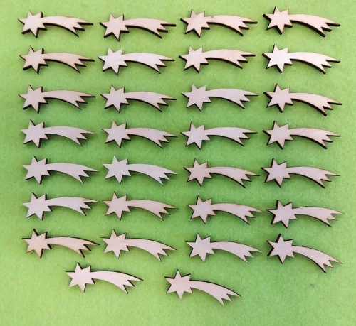 Natúr,nyír rétegelt lemez Hullócsillag  4,5x2cm 30db/csomag