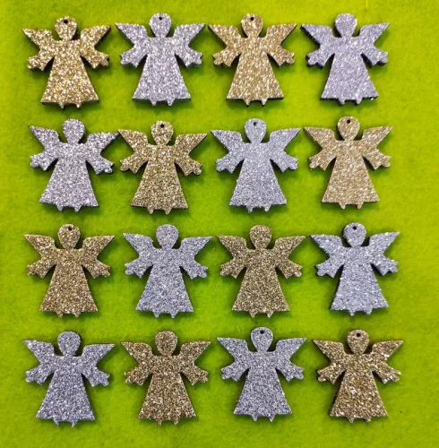 Csillámos ,fa alapú HDF(nem tömörfa)   angyalka 16db/csomag	3,5x3,5cm  