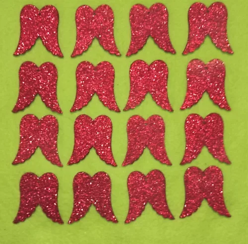 Piros csillámos, fa alapú HDF(nem tömörfa)   angyalszárny 16db/csomag	5x5cm 	