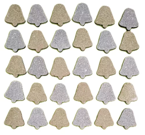  Arany és Ezüst csillámos   fa alapú HDF(nem tömörfa)    harang 30 db/csomag	3cm 