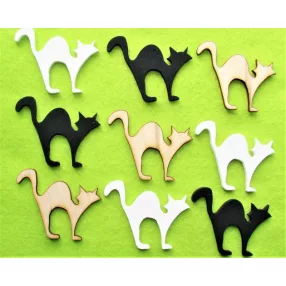 Vegyes színű  fa  mérges macska 5x6cm 9db/csomag