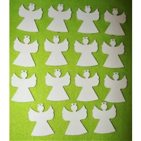   Fehér színű ,fa  alapú HDF(nem tömörfa)   angyalka	15db/csomag	5x4cm 