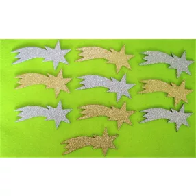   Csillámos ,fa alapú HDF(nem tömörfa)   hullócsillag	10db/csomag	9,5x5cm  