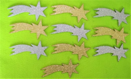 Csillámos ,fa alapú HDF(nem tömörfa)   hullócsillag	10db/csomag	9,5x5cm  