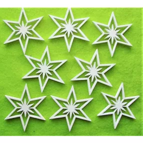   Fehér színű ,fa  alapú HDF(nem tömörfa)  hópihe 5x5,5cm 8db/csomag