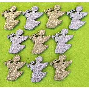   Csillámos ,fa alapú HDF(nem tömörfa)   Angyal 10db/csomag	5x4cm vastagság 3mm 