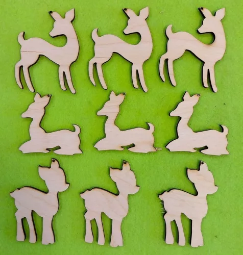 Natúr,nyír rétegelt lemez Őzikék	9db/csomag	8x5,5cm 
