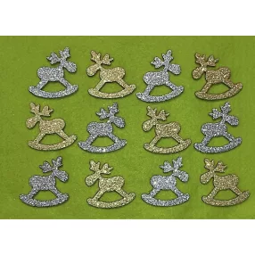  Csillámos ,fa alapú HDF(nem tömörfa)   hinta szarvas 12db/csomag	5x5cm  