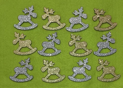 Csillámos ,fa alapú HDF(nem tömörfa)   hinta szarvas 12db/csomag	5x5cm  