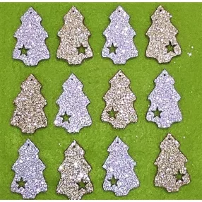   Csillámos ,fa alapú HDF(nem tömörfa)   Díszített fenyő	12 db/csomag	5x3cm  