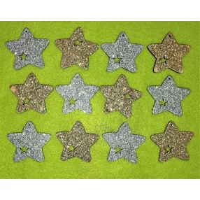   Csillámos ,fa alapú HDF(nem tömörfa)   Díszített csillag	12db/csomag	4,5x4,2cm  