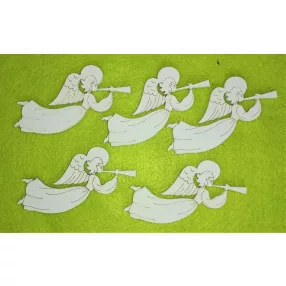   Fehér színű ,fa  alapú HDF(nem tömörfa)  Trombitás angyal	5db/csomag	10x5cm  