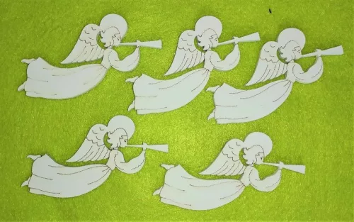 Fehér színű ,fa  alapú HDF(nem tömörfa)  Trombitás angyal	5db/csomag	10x5cm  
