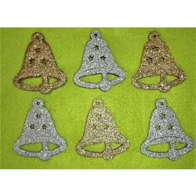  Csillámos ,fa alapú HDF(nem tömörfa)   Harang csillaggal	6db/csomag	7x6cm 