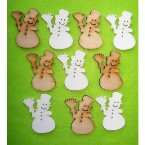   Vegyes színű ,fa alapú HDF(nem tömörfa)  Hóember	8db/csomag	5x6cm 