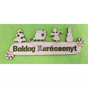   Natúr,nyír rétegelt lemez Karácsonyi figurás koszorú dísz 	1db	20x8cm 