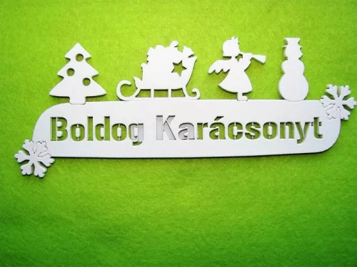 Fehér színű ,fa  alapú HDF(nem tömörfa)  Karácsonyi figurás koszorú dísz 	1db	20x8cm 